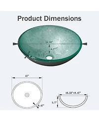 Busdays Ice Crackle Tempered Glass Vessel Sink Round Artistic Textured Bathroom Sink Bowl Countertop Vanity Basin