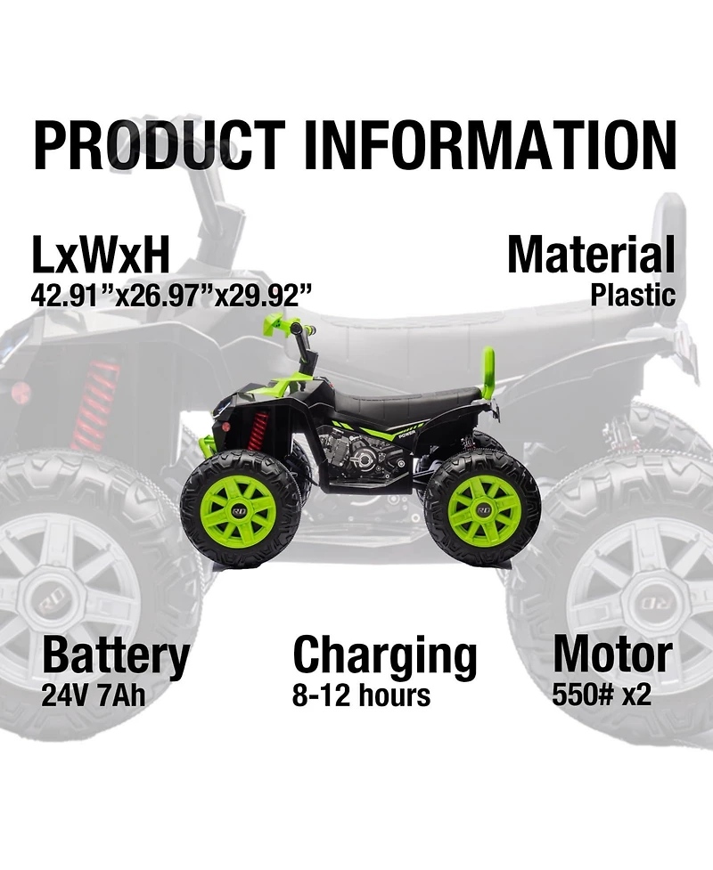 homfan 2 Seater 24V Kids Electric Atv, Remote Control, Ages 3-8
