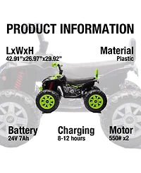 homfan 2 Seater 24V Kids Electric Atv, Remote Control, Ages 3-8