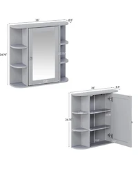 Busdays Bathroom Wall Cabinet with Mirror Medicine Storage Adjustable Shelf Doors and 6 Open Shelves Mounted