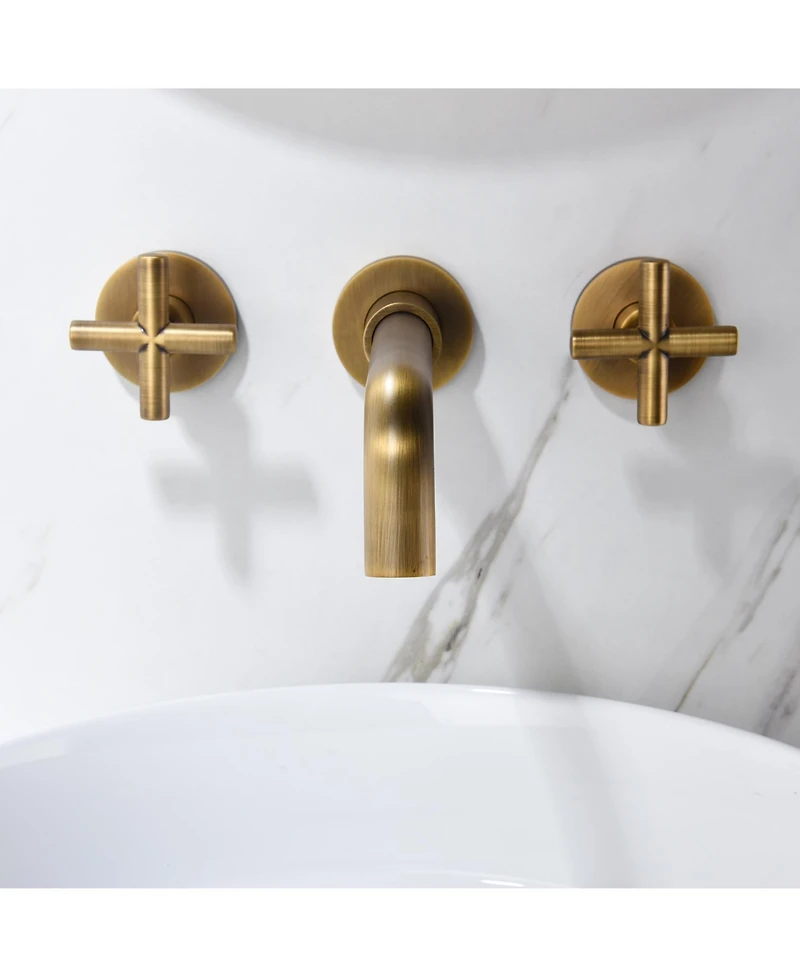 Busdays Wall Mounted Bathroom Faucet with Pop Up Drain for Sink Without Overflow