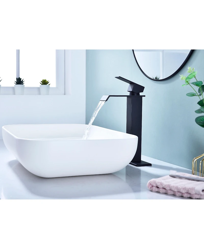 Busdays Waterfall Spout Single Handle Bathroom Sink Faucet with Pop Up Drain No Overflo