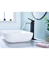 Busdays Waterfall Spout Single Handle Bathroom Sink Faucet with Pop Up Drain No Overflo