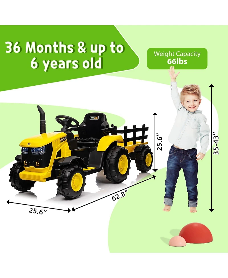homfan Electric Ride On Tractor with Detachable Garden Trailer, Rechargeable Remote Control, Ages 3-8