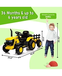 homfan Electric Ride On Tractor with Detachable Garden Trailer, Rechargeable Remote Control, Ages 3-8