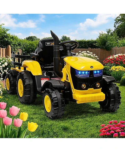 homfan Electric Ride On Tractor with Detachable Garden Trailer, Rechargeable Remote Control, Ages 3-8