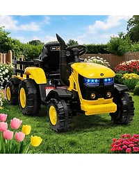 homfan Electric Ride On Tractor with Detachable Garden Trailer, Rechargeable Remote Control, Ages 3-8