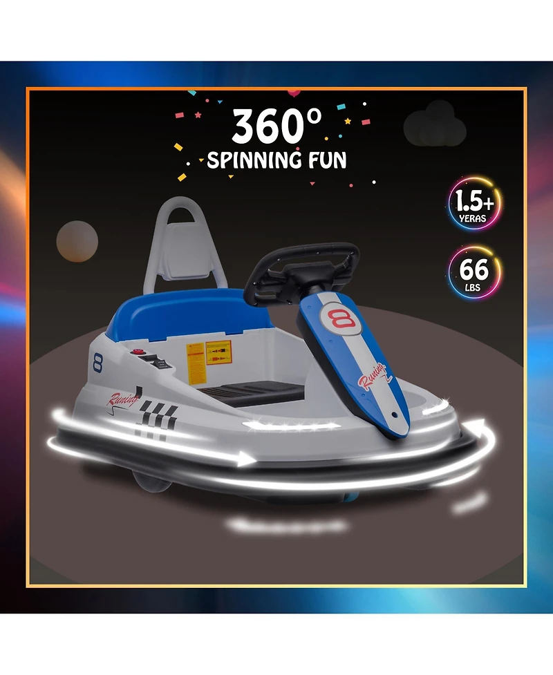 homfan 6V Kids Electric Bumper Car - 360degree(s) Spin, 2 Speeds, Lights, Music, Horn, Remote Control, Safety Belt
