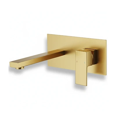 Busdays Wall Mount Faucet for Bathroom Sink or Bathtub Single Handle 2 Hole Brass Rough in Valve Included Brushed