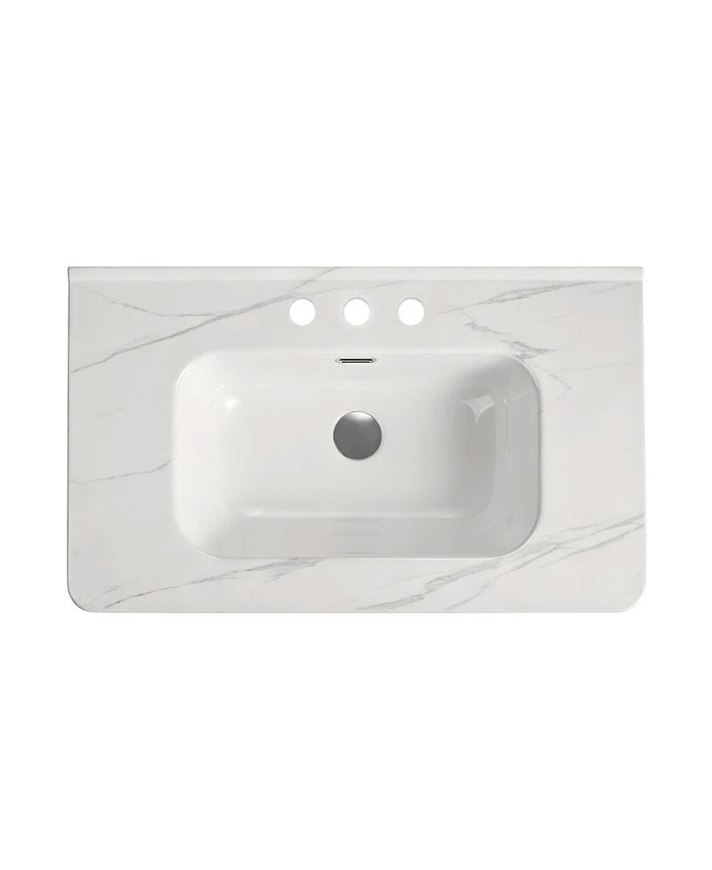 Busdays Carrara Ceramic Integrated Basin Sink for Bathroom Vanity No Drain Included