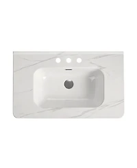 Busdays Carrara Ceramic Integrated Basin Sink for Bathroom Vanity No Drain Included