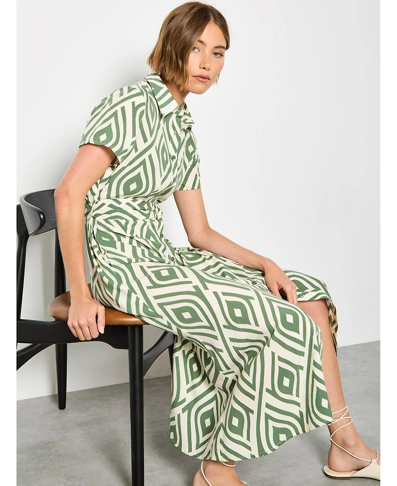Apricot Women's Short Sleeve Midi Shirt Dress