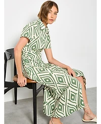 Apricot Women's Short Sleeve Midi Shirt Dress