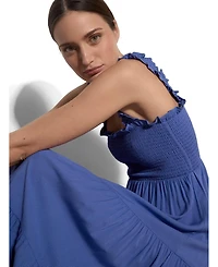 Apricot Women's Slub Smock Tiered Midi Dress