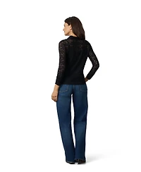 Cable & Gauge Women's Lace Knit Button-Front Top