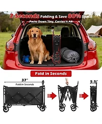 Mountaintop Collapsible Wagons Carts Foldable Wagon, All-Terrain Wheels, 2 Cup Holders, Lightweight Black Cart for Beach, Camp, Sports, Garden