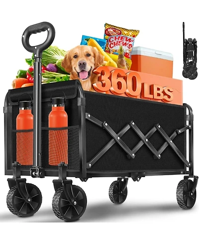 Mountaintop Wagons Carts Foldable, Collapsible Wagon, All-Terrain Wheels, 2 Cup Holders, Lightweight Cart for Beach, Camp, Sports, Garden