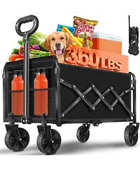 Mountaintop Wagons Carts Foldable, Collapsible Wagon, All-Terrain Wheels, 2 Cup Holders, Lightweight Cart for Beach, Camp, Sports, Garden