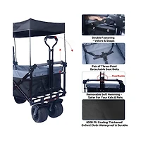 Mountaintop Collapsible Wagon with Removable Canopy, 4" All-Terrain Wheels with Brake, Adjustable Handle and Cooler Bag for Outdoor Garden and Beach