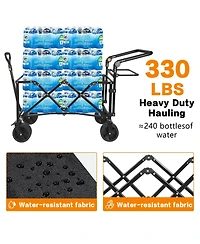 Mountaintop Collapsible Wagon 140L Foldable Cart with Removable Canopy, All-Terrain Brake Wheels and Cooler Bag for Camping, Beach and Shopping