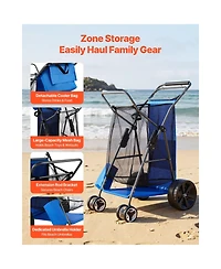 Mountaintop Beach Cart with Sand Wheels, 165 lbs, Solid Wheels, Cooler Bag, Umbrella Holder, Holds 4 Chairs for Camping and Fishing