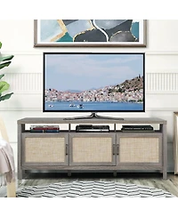 Gouun 62 in Entertainment Media Console with Rattan Doors and Solid Wood Legs for TVs up to 65 inch