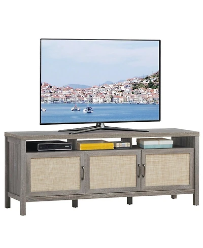 Gouun 62 in Entertainment Media Console with Rattan Doors and Solid Wood Legs for TVs up to 65 inch