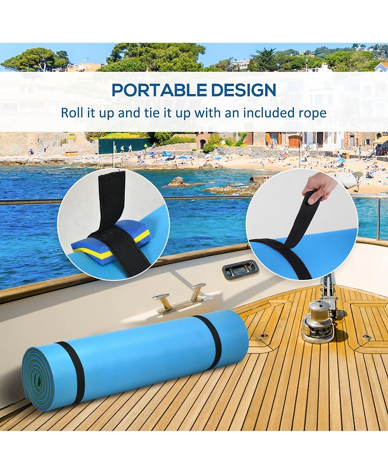Hikeen 12x5ft Lily Pad Floating Mat with Drink Holders 3-Layer Portable Roll-Up Water Mat Float Dock for 2-3 People