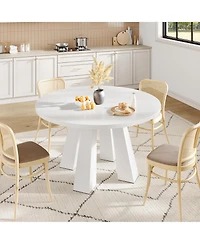 Gaomon Round Dining Room Table for 4-6, 47" Wood Kitchen Table with Sturdy Base, Farmhouse Circle Dining Tables for Living Room, Apartment