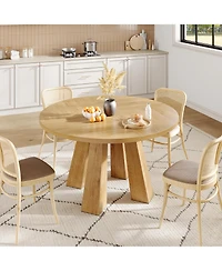Gaomon Round Dining Room Table for 4-6, 47" Wood Kitchen with Sturdy Base, Farmhouse Circle Tables Living Room, Apartment