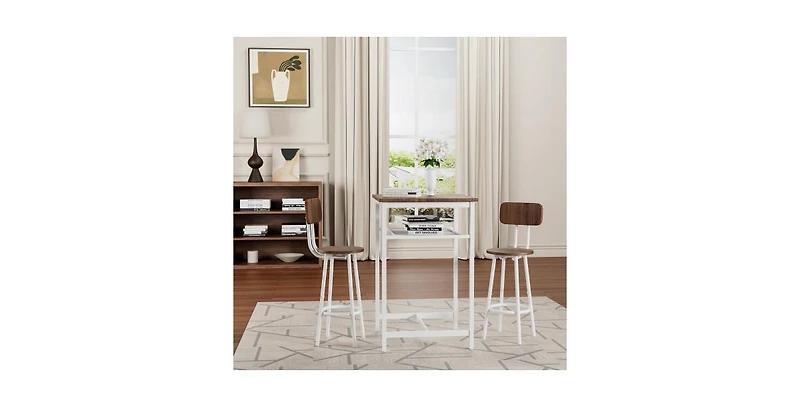 Flynama 3-Piece Foldable Bar Table Set with 2 Stools, Backrest and Partition for Small Kitchen and Apartment