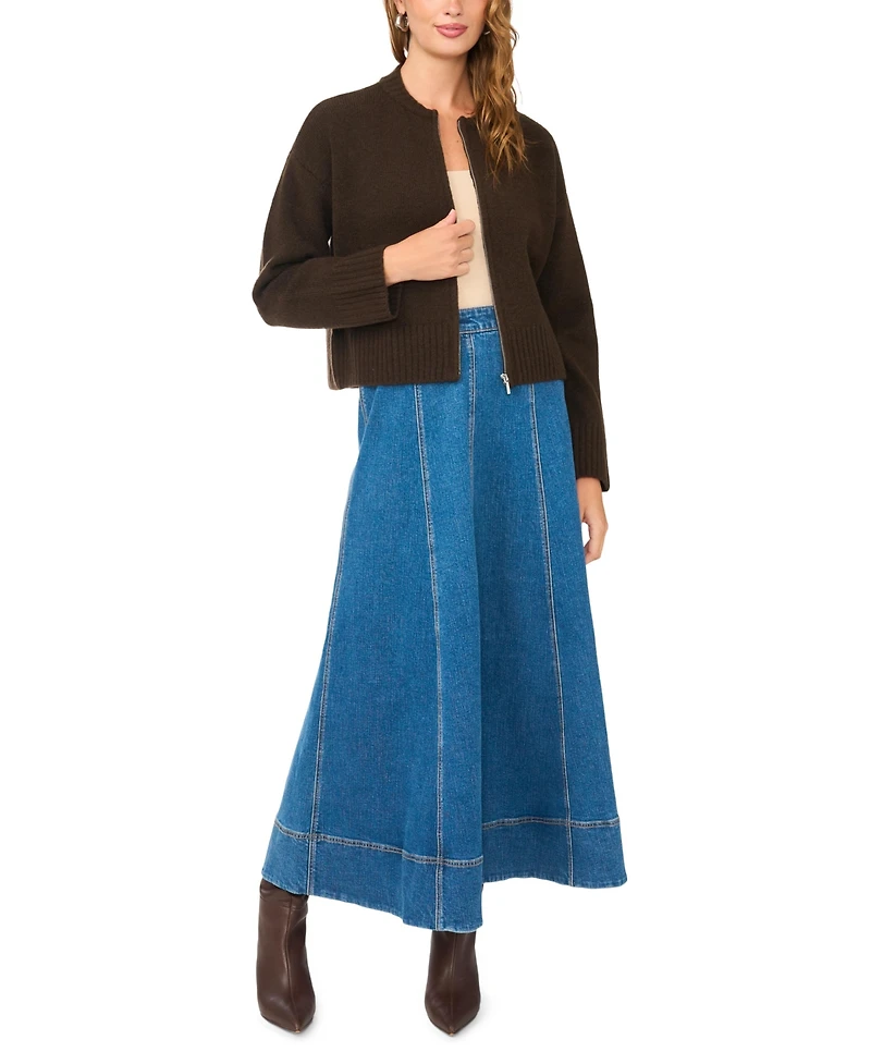 1.state Women's Mock-Neck Cropped Zip Bomber Jacket