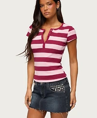 Edikted Womens Rhianon Striped Henley Top