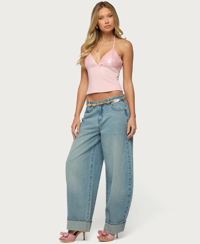 Edikted Women's Katelyn Sequin-Halter Sleeveless Top