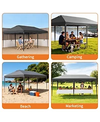 homfan Pop Up Canopy with Wheeled Bag, Heavy Duty Beach Tent, One-Push Setup Party Tent, Waterproof Sun Shelter with Weight Bags, Stakes and Ropes