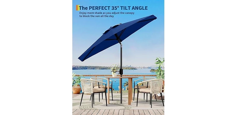 homfan 7.5Feet Market Umbrella - Push Button Tilt and Crank, 6 Ribs, Uv Protection Waterproof for Patio or Garden