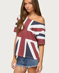 Edikted Women's Union Jack Short-Sleeve Off-Shoulder T-Shirt