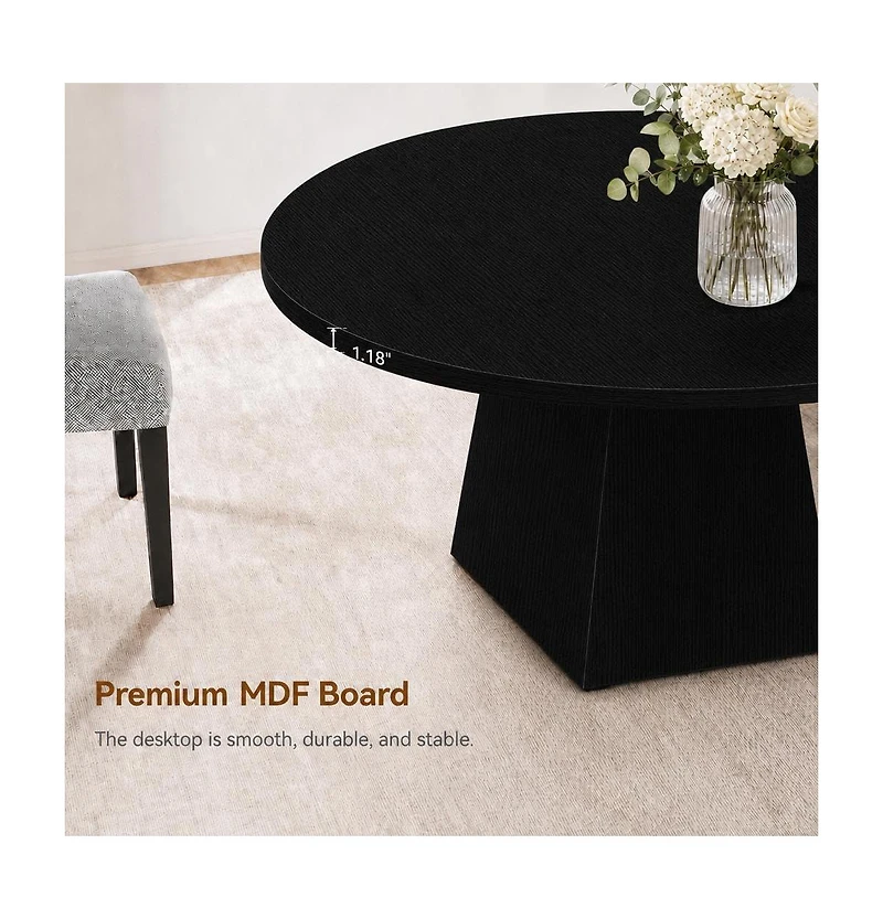 homfan 47"-63" Extendable Round Dining Table for 4-6 - Thickened Top and Square Pedestal Base, Modern (Table Only)