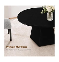 homfan 47"-63" Extendable Round Dining Table for 4-6 - Thickened Top and Square Pedestal Base, Modern (Table Only)