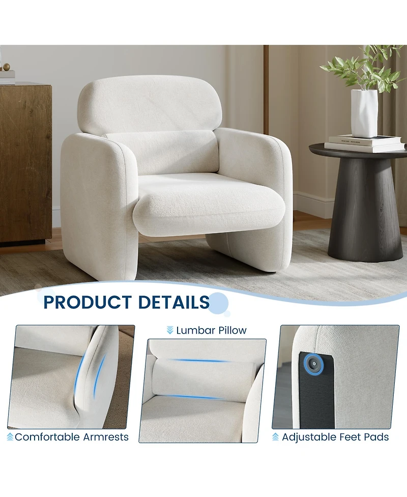 homfan Modern Ergonomic Accent Chair, Wood Frame Padded Armchair, Breathable Hemp Fabric Leisure 330 Lbs Capacity