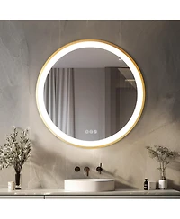 Luvodi 24" Round Metal Framed Lighted Mirror Anti-Fog for Bathroom