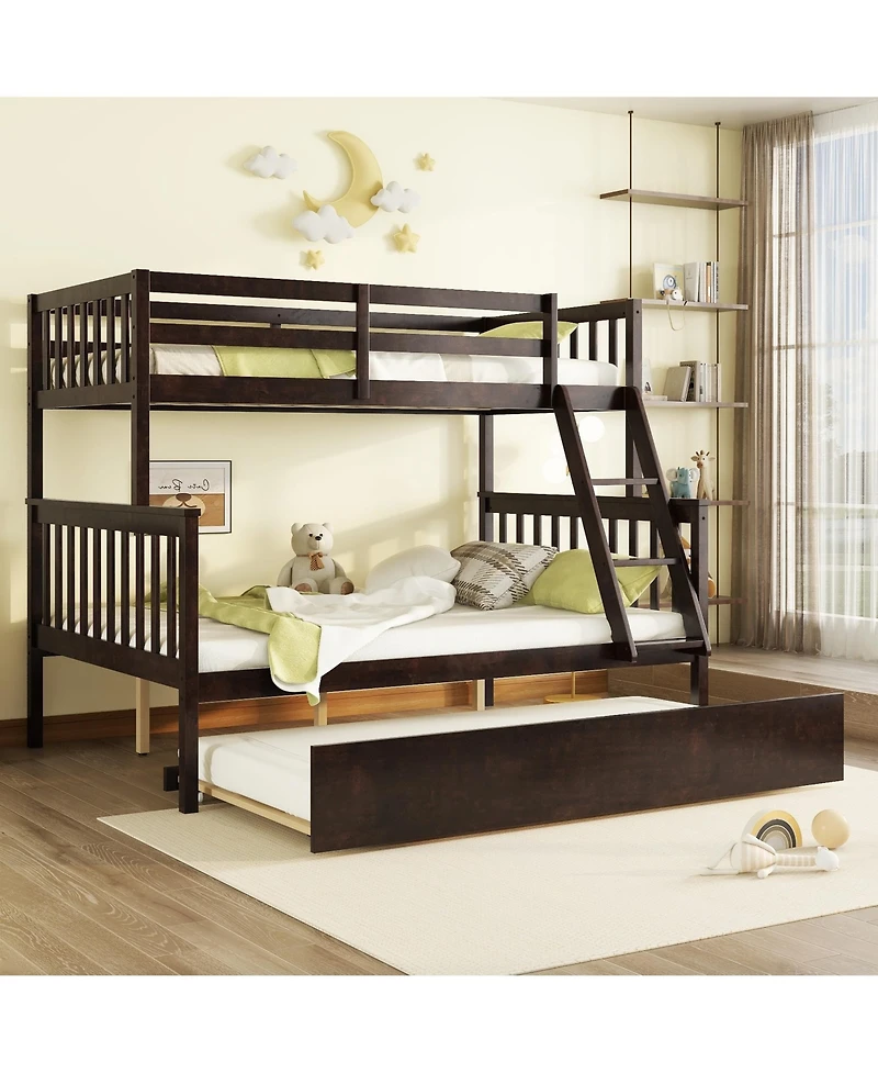 Sailvan Bunk Bed Twin Over with Convertible Ladder and Guardrail,