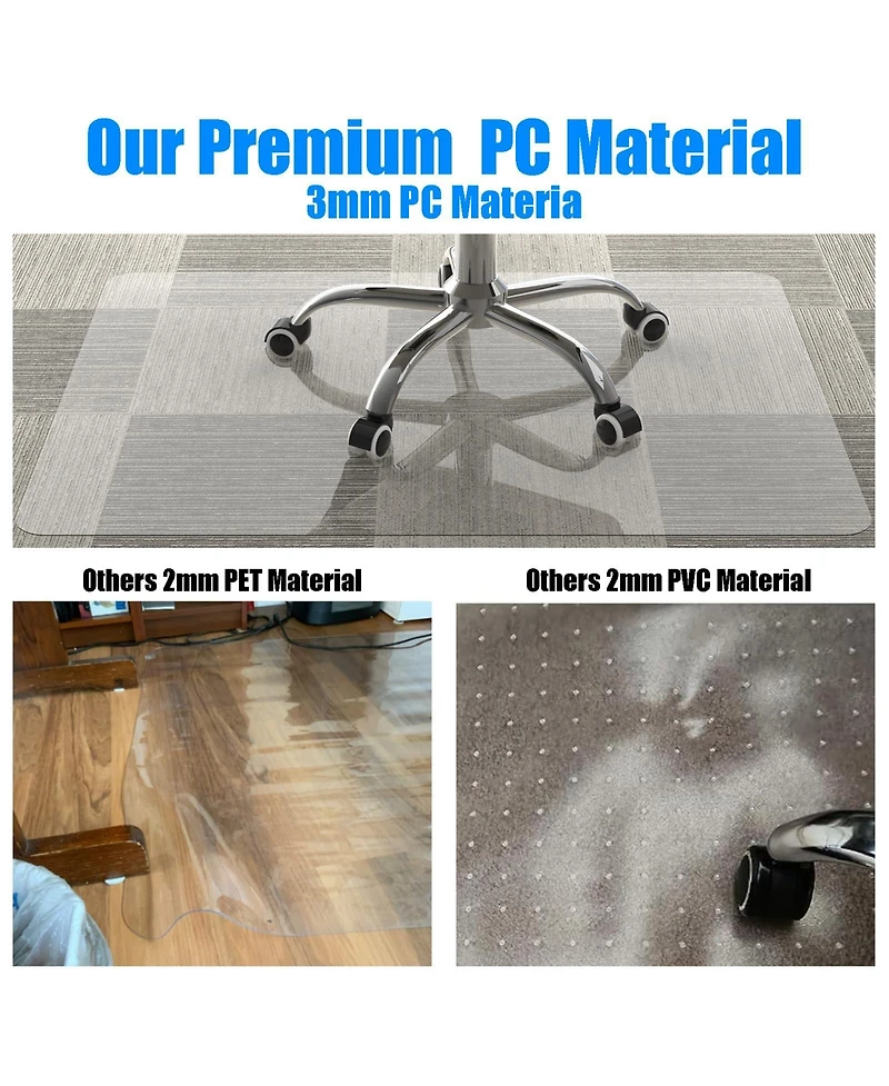 Danrong Large Anti Slip Hard Floor Chair Mat Protector Office Home Rug