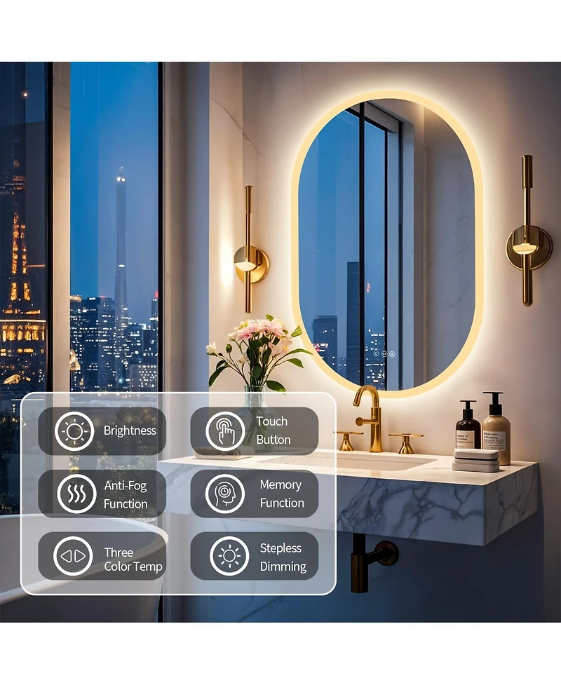 Luvodi 35"x24" Oval Led Mirror Wall-Mounted with Anti-Fog Vanity Mirror with Backlit Memory Function