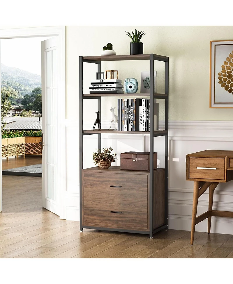 Tribesigns Rustic Etagere Bookshelf with Drawers