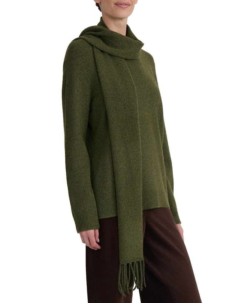 Jones New York Women's Detachable Fringe Scarf Turtleneck Sweater