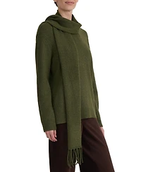 Jones New York Women's Detachable Fringe Scarf Turtleneck Sweater