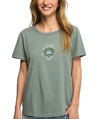 Lucky Brand Women's Heart Lotus Classic Crew Retro Graphic T-Shirt