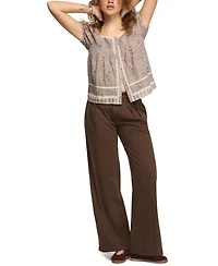 Lucky Brand Women's Cap Sleeve Lace Peasant Top