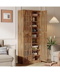 Tribesigns 70.86" Tall Bookcase with 4 Slatted Doors: 9-tier Farmhouse Bookshelf with Storage Shelves Cabinet for Home Office, Living Room